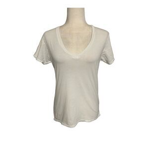 imrie womens solid white v neck short sleeve organic cotton top t shirt xs